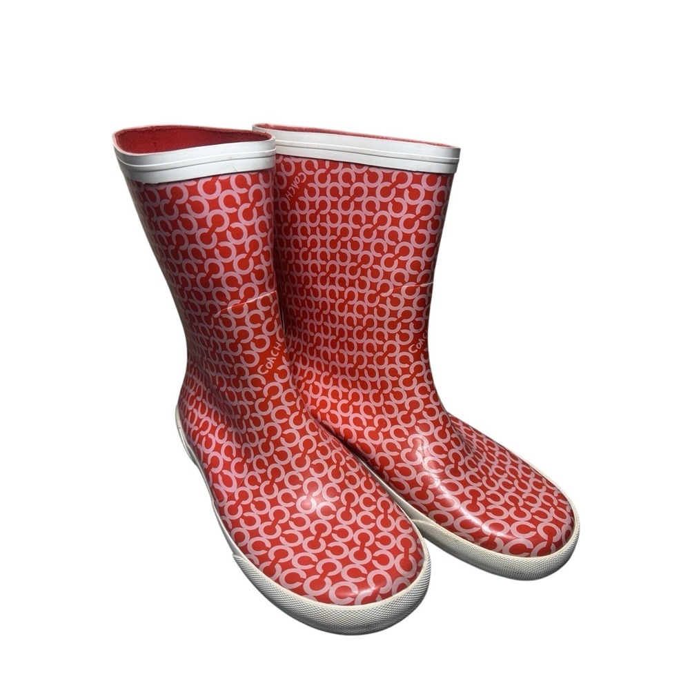 Coach Ursula‎ Red Pink Signature Monogram Rubber Rain Boots Womens 9 B
